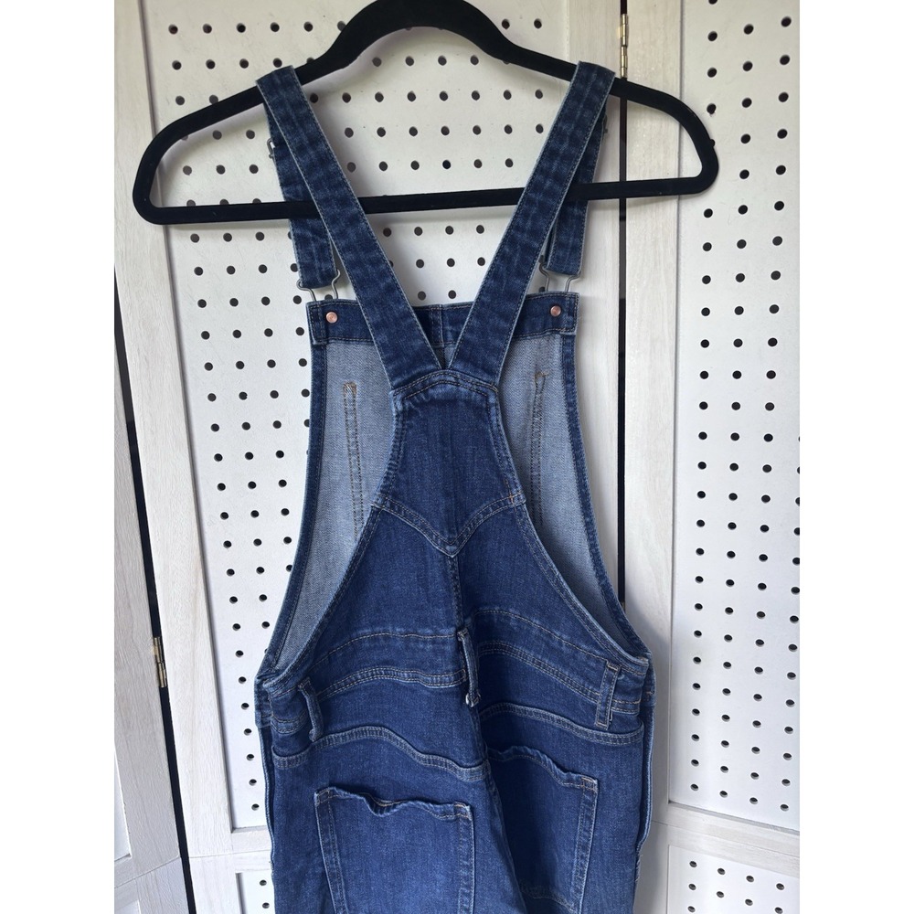 Old Navy Women's Small Skinny Taper Leg Overalls Denim Cotton Stretch Dark Blue - Picture 3 of 5